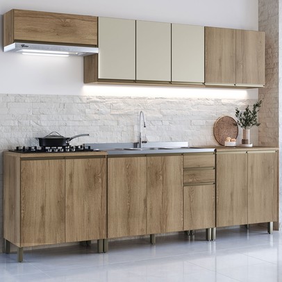 Cozinha Completa Dinamarca 13 Portas 2 Gavetas com Vidro Castani - Indékes