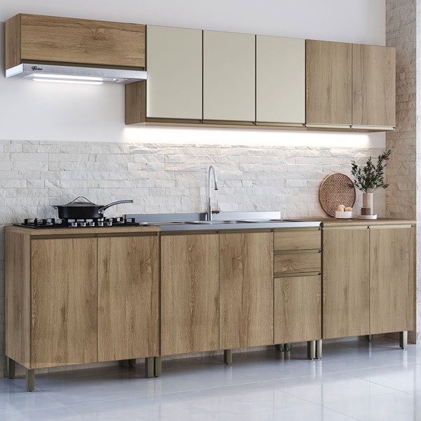 Cozinha Completa Dinamarca 13 Portas 2 Gavetas com Vidro Castani - Indékes