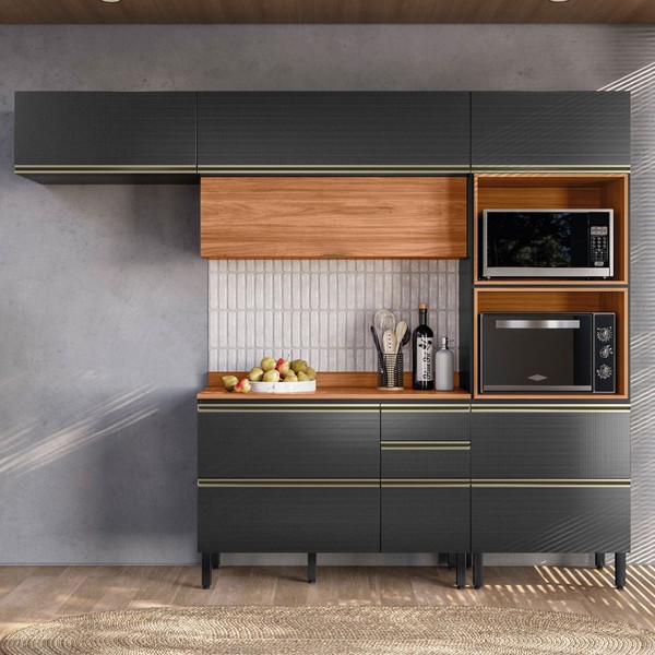 Cozinha Completa Proença 6 Portas 5 Gavetas 100% Mdf Dp2704mf Nogueira/Carbono - Demobile