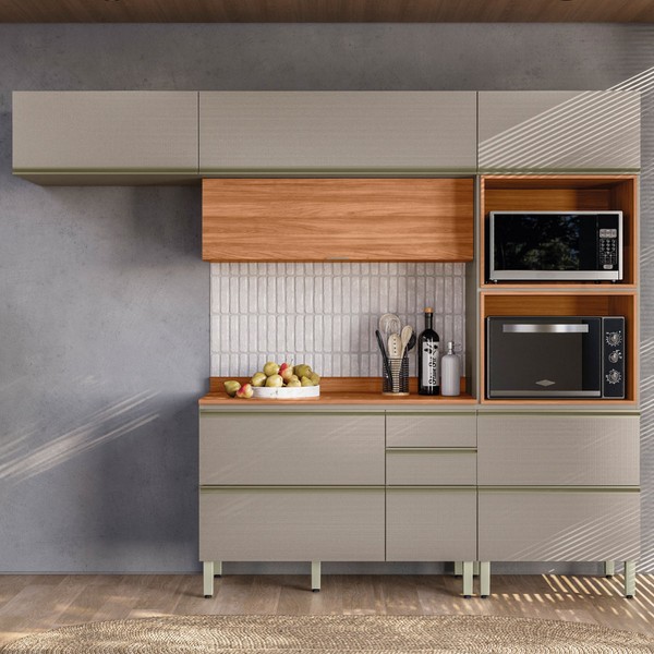 Cozinha Completa Proença 6 Portas 5 Gavetas 100% Mdf Dp2704mf Nogueira/Nude - Demobile