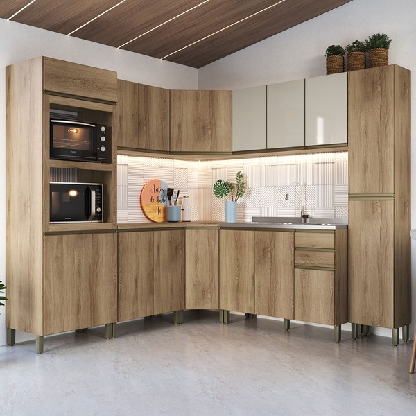 Cozinha Completa Dinamarca 17 Portas 2 Gavetas com Vidro Castani - Indékes