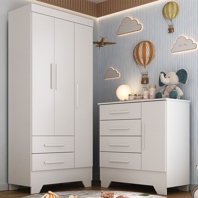 Quarto Infantil Completo Soninho 4 Portas 6 Gavetas Branco - Panorama Móveis