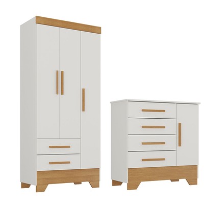 Quarto Infantil Completo Soninho 4 Portas 6 Gavetas Branco/Cinamomo - Panorama Móveis