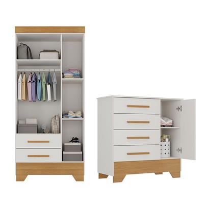 Quarto Infantil Completo Soninho 4 Portas 6 Gavetas Branco/Cinamomo - Panorama Móveis