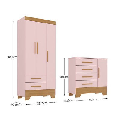 Quarto Infantil Completo Soninho 4 Portas 6 Gavetas Rosa/Cinamomo - Panorama Móveis
