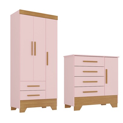 Quarto Infantil Completo Soninho 4 Portas 6 Gavetas Rosa/Cinamomo - Panorama Móveis