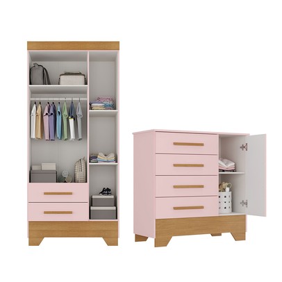 Quarto Infantil Completo Soninho 4 Portas 6 Gavetas Rosa/Cinamomo - Panorama Móveis