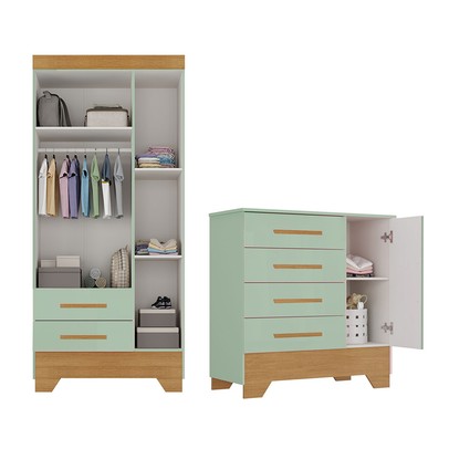 Quarto Infantil Completo Soninho 4 Portas 6 Gavetas Verde/Cinamomo - Panorama Móveis