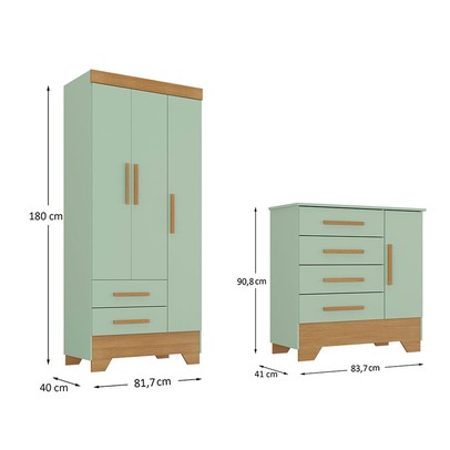 Quarto Infantil Completo Soninho 4 Portas 6 Gavetas Verde/Cinamomo - Panorama Móveis