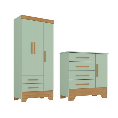 Quarto Infantil Completo Soninho 4 Portas 6 Gavetas Verde/Cinamomo - Panorama Móveis
