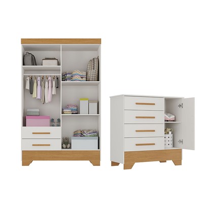 Quarto Infantil Completo Soninho 5 Portas 6 Gavetas Branco/Cinamomo - Panorama Móveis