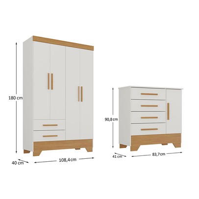 Quarto Infantil Completo Soninho 5 Portas 6 Gavetas Branco/Cinamomo - Panorama Móveis