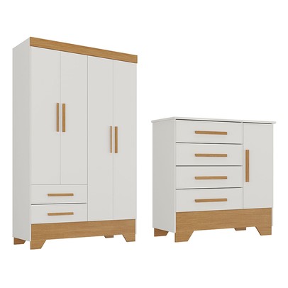 Quarto Infantil Completo Soninho 5 Portas 6 Gavetas Branco/Cinamomo - Panorama Móveis