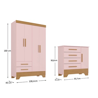 Quarto Infantil Completo Soninho 5 Portas 6 Gavetas Rosa/Cinamomo - Panorama Móveis