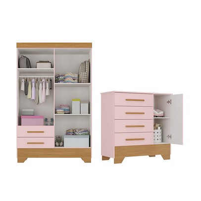 Quarto Infantil Completo Soninho 5 Portas 6 Gavetas Rosa/Cinamomo - Panorama Móveis