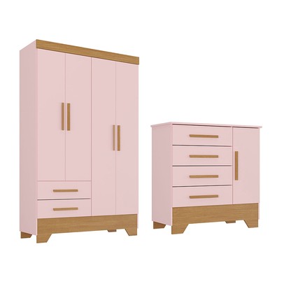 Quarto Infantil Completo Soninho 5 Portas 6 Gavetas Rosa/Cinamomo - Panorama Móveis
