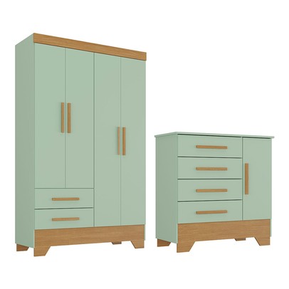 Quarto Infantil Completo Soninho 5 Portas 6 Gavetas Verde/Cinamomo - Panorama Móveis