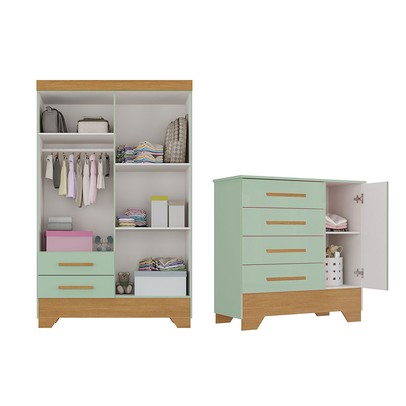 Quarto Infantil Completo Soninho 5 Portas 6 Gavetas Verde/Cinamomo - Panorama Móveis
