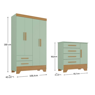 Quarto Infantil Completo Soninho 5 Portas 6 Gavetas Verde/Cinamomo - Panorama Móveis