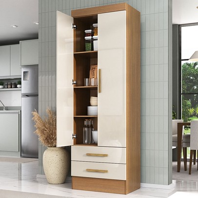 Armário de Cozinha Modulare 2 Portas 2 Gavetas Cinamomo/Off White - Panorama Móveis