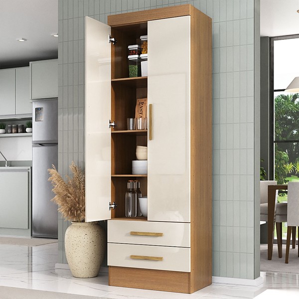 Armário de Cozinha Modulare 2 Portas 2 Gavetas Cinamomo/Off White - Panorama Móveis
