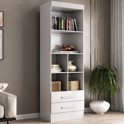 Estante para Livros Modulare 2 Gavetas 4 Prateleiras Branco - Panorama Móveis