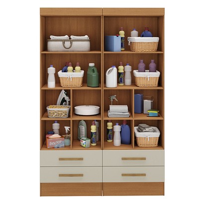Armário Multiuso Modulare 4 Portas 4 Gavetas Cinamomo/Off White - Panorama Móveis