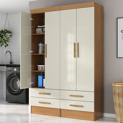 Armário Multiuso Modulare 4 Portas 4 Gavetas Cinamomo/Off White - Panorama Móveis