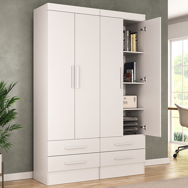 Armário para Escritório Modulare 4 Portas 4 Gavetas 100% Mdf Branco - Panorama Móveis
