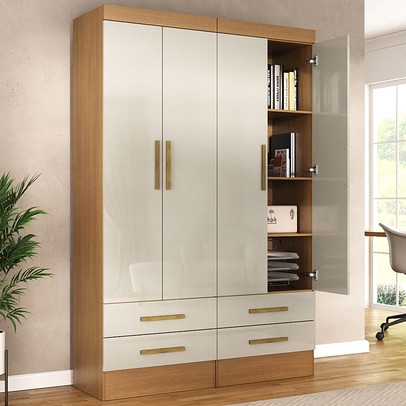Armário para Escritório Modulare 4 Portas 4 Gavetas 100% Mdf Cinamomo/Off White - Panorama Móveis