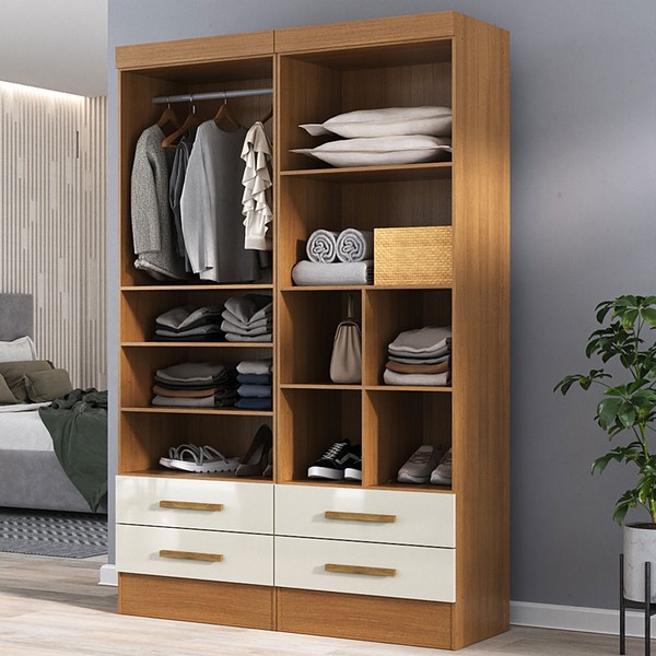 Closet Modulare 4 Gavetas 7 Prateleiras Cinamomo/Off White - Panorama Móveis