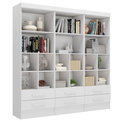 Estante para Livros Modulare 6 Gavetas 12 Prateleiras 100% Mdf Branco - Panorama Móveis