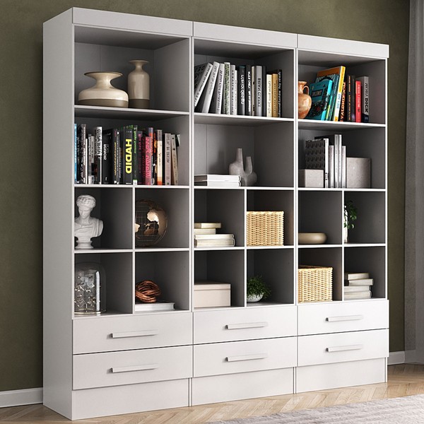 Estante para Livros Modulare 6 Gavetas 12 Prateleiras 100% Mdf Branco - Panorama Móveis