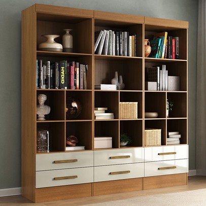 Estante para Livros Modulare 6 Gavetas 12 Prateleiras 100% Mdf Cinamomo/Off White - Panorama Móveis