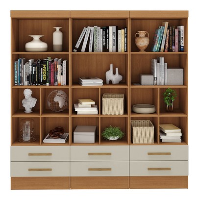 Estante para Livros Modulare 6 Gavetas 12 Prateleiras 100% Mdf Cinamomo/Off White - Panorama Móveis