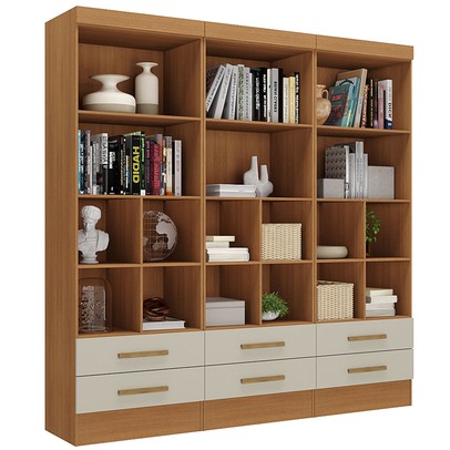 Estante para Livros Modulare 6 Gavetas 12 Prateleiras Cinamomo/Off White - Panorama Móveis