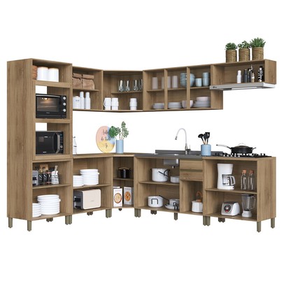 Cozinha Completa Dinamarca 18 Portas 2 Gavetas com Vidro Castani - Indékes