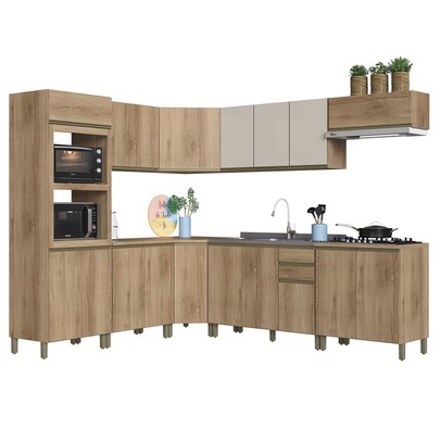 Cozinha Completa Dinamarca 18 Portas 2 Gavetas com Vidro Castani - Indékes