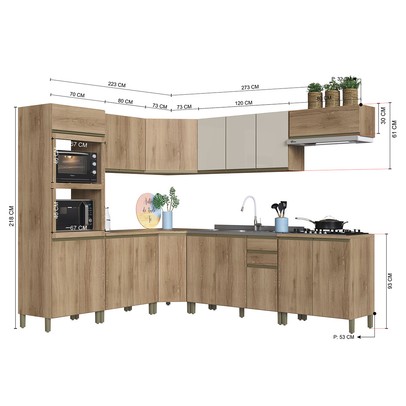 Cozinha Completa Dinamarca 18 Portas 2 Gavetas com Vidro Castani - Indékes