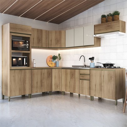 Cozinha Completa Dinamarca 18 Portas 2 Gavetas com Vidro Castani - Indékes