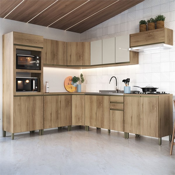 Cozinha Completa Dinamarca 18 Portas 2 Gavetas com Vidro Castani - Indékes