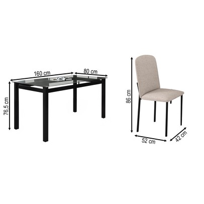 Mesa de Jantar 6 Lugares Tokio Classic com Vidro Preto/Bege - Art Panta