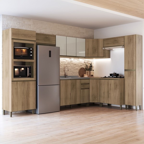 Cozinha Completa Dinamarca 17 Portas 2 Gavetas com Vidro Castani - Indékes