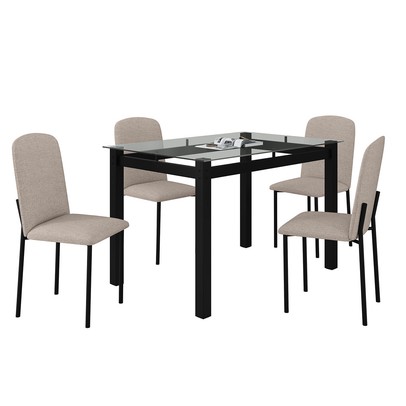 Mesa de Jantar 4 Lugares Tokio Classic com Vidro Preto/Bege - Art Panta