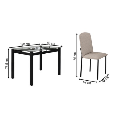 Mesa de Jantar 4 Lugares Tokio Classic com Vidro Preto/Bege - Art Panta