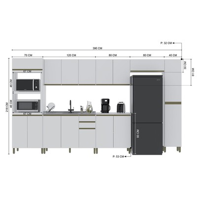 Cozinha Completa Dinamarca 16 Portas 2 Gavetas Branco - Indékes