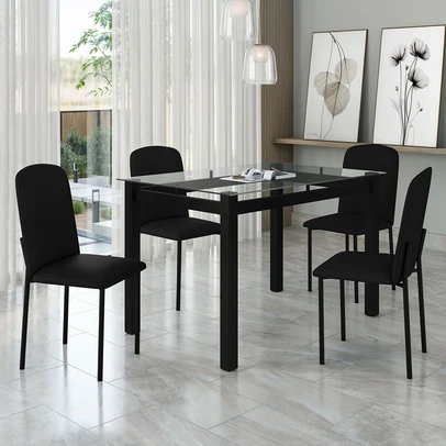 Mesa de Jantar 4 Lugares Tokio Classic com Vidro Preto - Art Panta