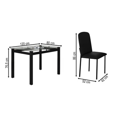 Mesa de Jantar 4 Lugares Tokio Classic com Vidro Preto - Art Panta