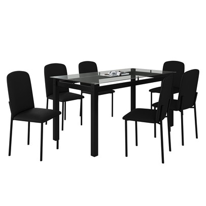 Mesa de Jantar 6 Lugares Tokio Classic com Vidro Preto - Art Panta