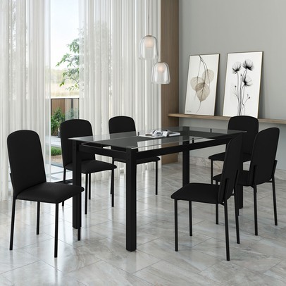 Mesa de Jantar 6 Lugares Tokio Classic com Vidro Preto - Art Panta